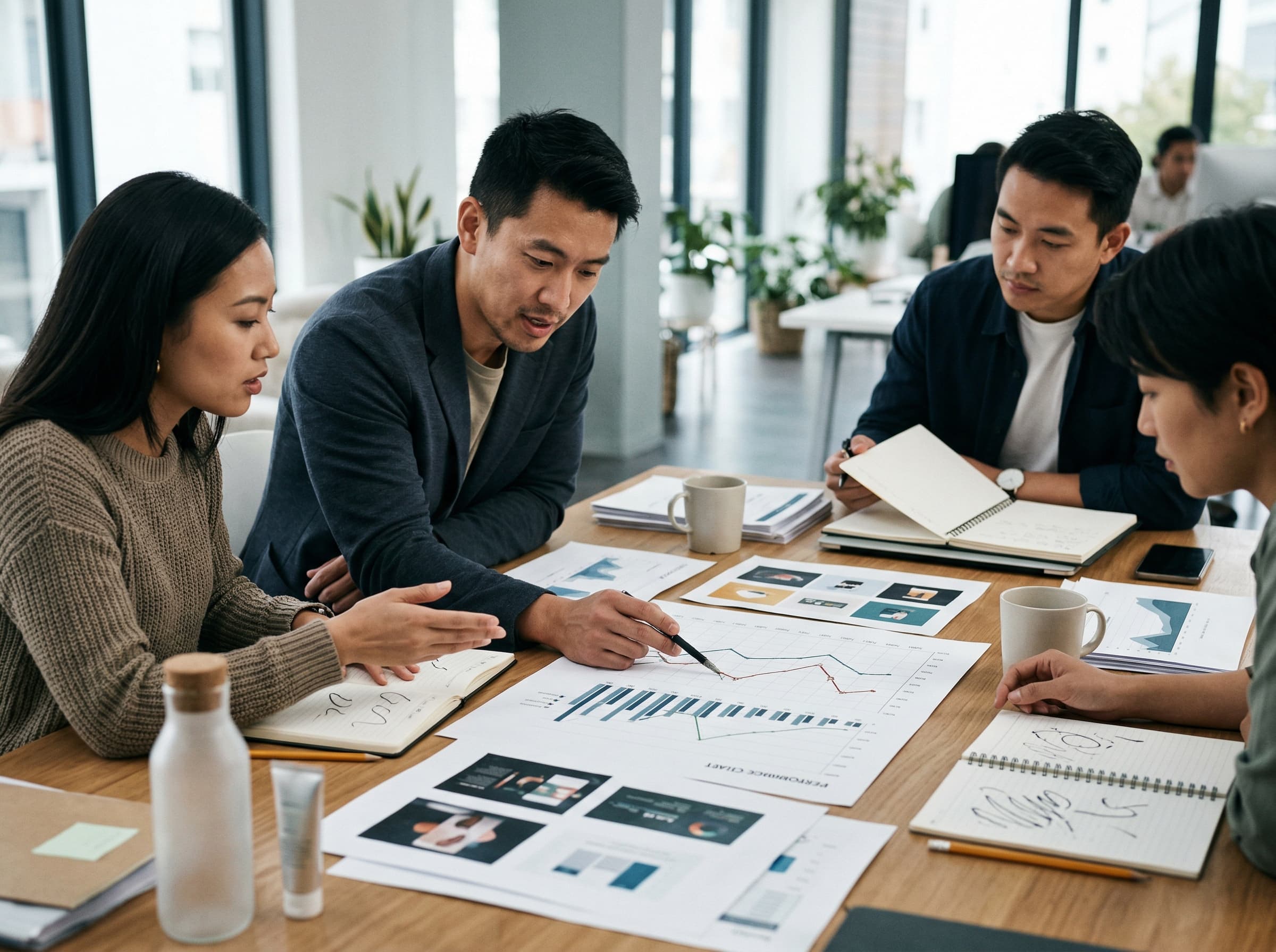 Asian strategy team diagnosing flat growth across media, offer, and funnel