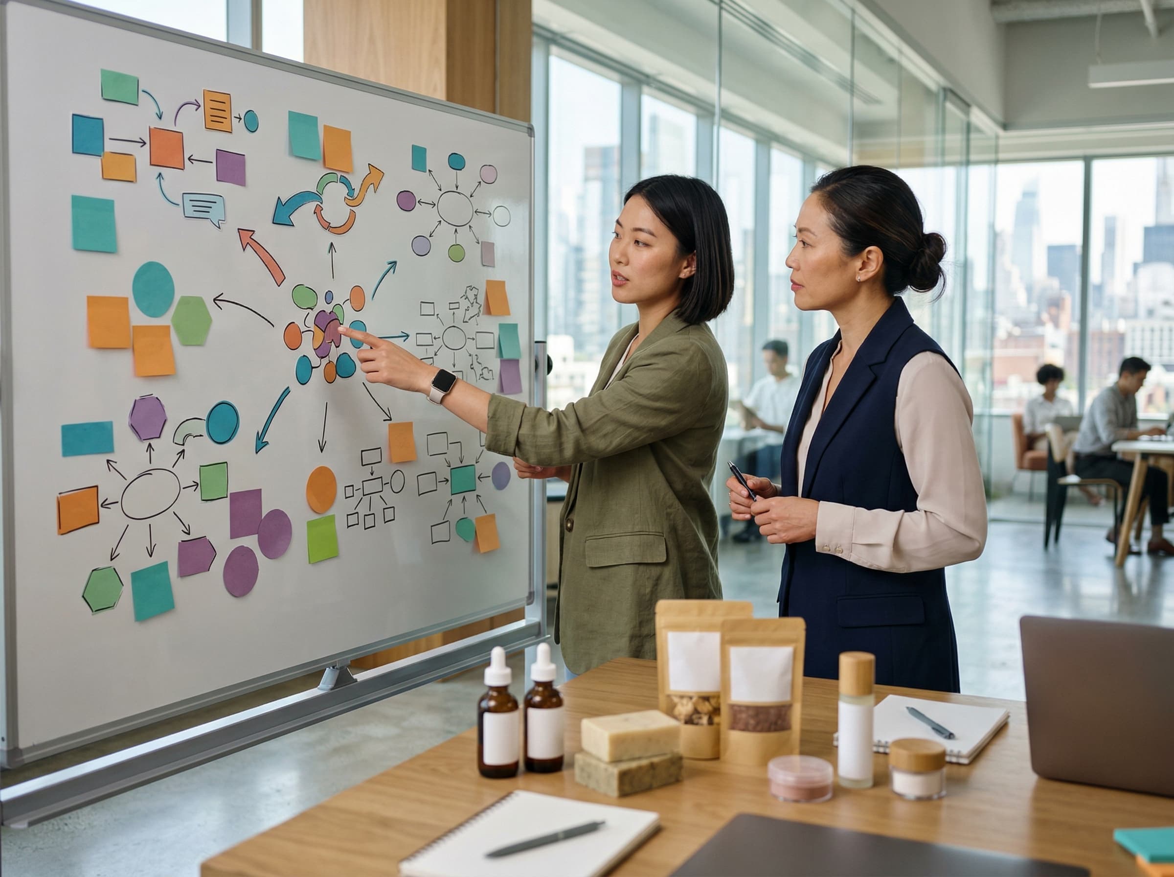 Asian strategists mapping a commercial diagnostic for a US health and wellness client