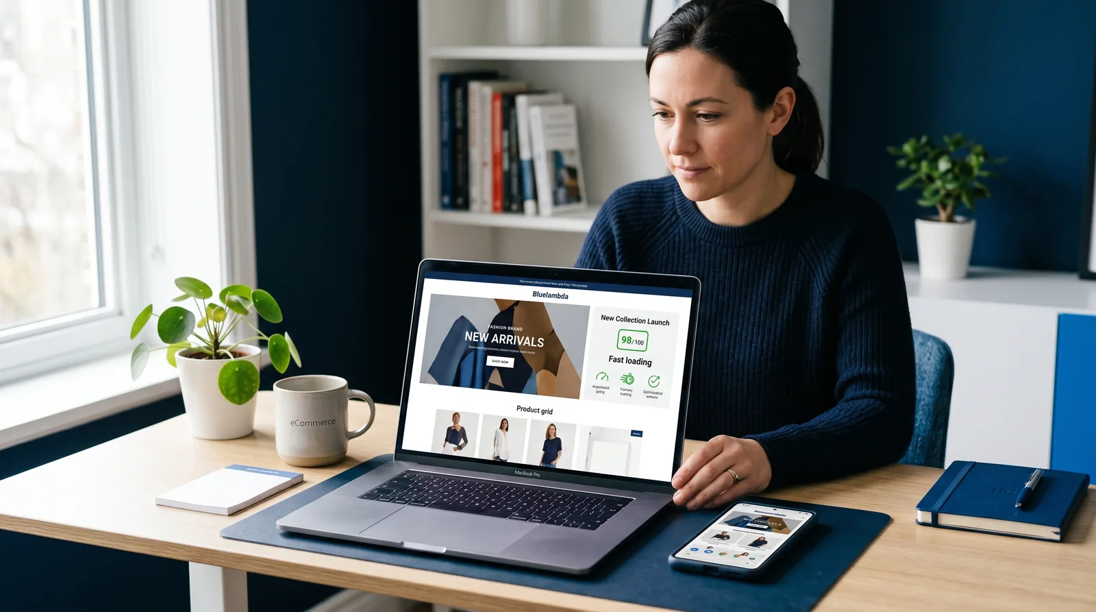 Shopify store owner reviewing a native landing page build