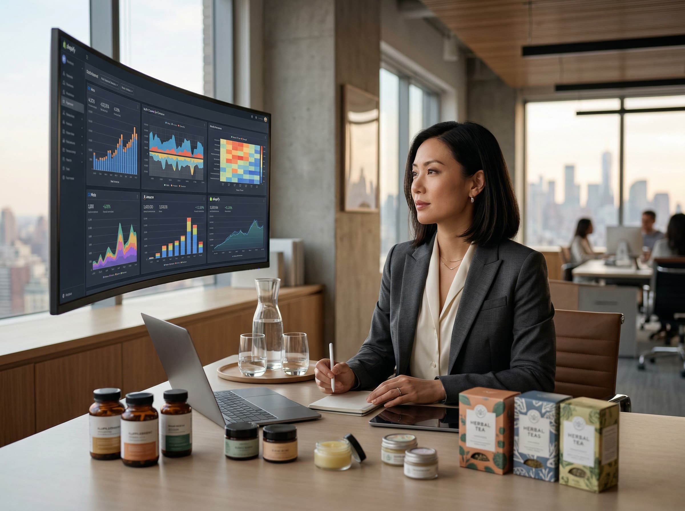 Asian strategist diagnosing US health and wellness performance across revenue, website, and marketplace data