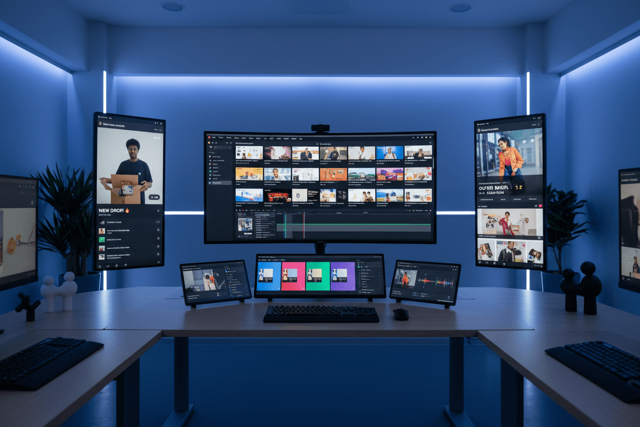 Video ads workflow showing diverse creative thumbnails